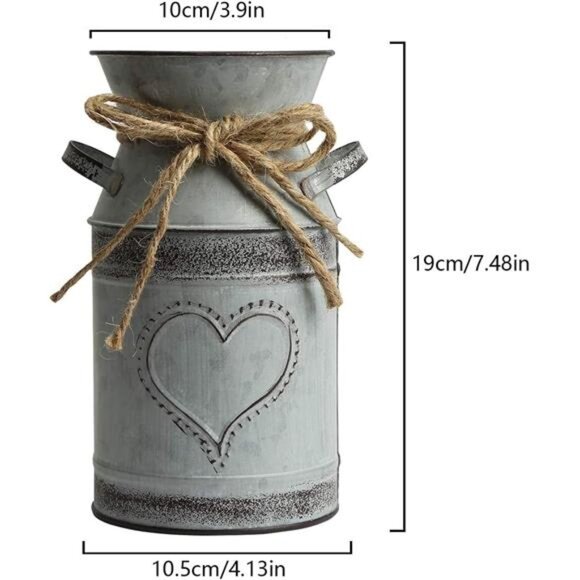 Shabby Chic Milk Can Galvanized Vase Metal Jug French Rustic Bucket Farmhouse - Picture 6 of 7